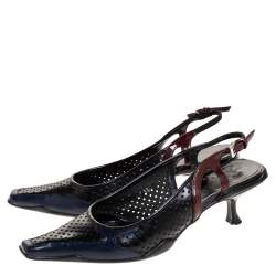 Pre Owned Prada Tricolor Perforated Leather Square Toe Slingback Sandals Size 36