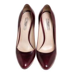 Pre Owned Prada Burgundy/Black Coated Leather Pumps Size 37