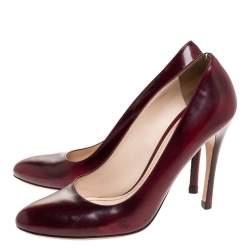 Pre Owned Prada Burgundy/Black Coated Leather Pumps Size 37