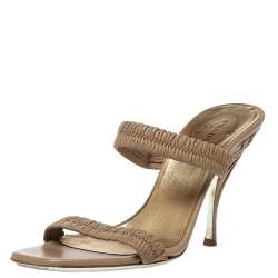 Pre Owned Prada Beige Matelassé Leather Open Toe Slide Sandals Size 36