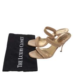 Pre Owned Prada Beige Matelassé Leather Open Toe Slide Sandals Size 36