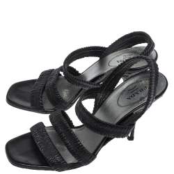 Pre Owned Prada Black Matelasse Leather Strappy Sandals Size 36