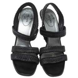 Pre Owned Prada Black Matelasse Leather Strappy Sandals Size 36