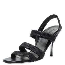 Pre Owned Prada Black Matelasse Leather Strappy Sandals Size 36