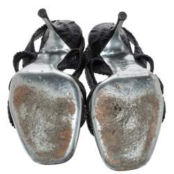 Pre Owned Prada Black Matelasse Leather Strappy Sandals Size 36