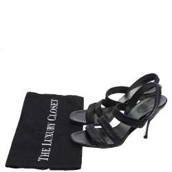 Pre Owned Prada Black Matelasse Leather Strappy Sandals Size 36