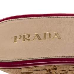 Pre Owned Prada Pink Patent Leather Embellished Open Toe Cork Platform Block Heel Sandals Size 38