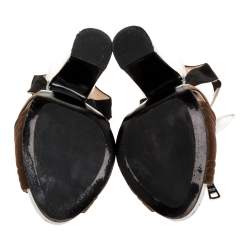 Pre Owned Prada Tricolor Stitch Detail Leather And Satin Zip Detail Block Heel Sandals Size 40