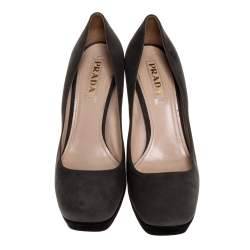 Pre Owned Prada Grey/Black Suede Platform Square Toe Pumps Size 40