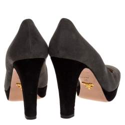 Pre Owned Prada Grey/Black Suede Platform Square Toe Pumps Size 40