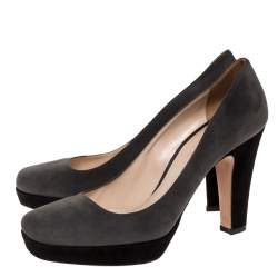Pre Owned Prada Grey/Black Suede Platform Square Toe Pumps Size 40
