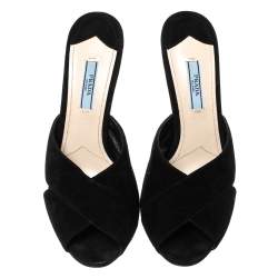 Pre Owned Prada Black Suede Criss Cross Slide Sandals Size 39
