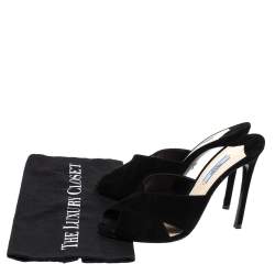 Pre Owned Prada Black Suede Criss Cross Slide Sandals Size 39