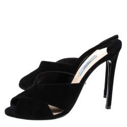 Pre Owned Prada Black Suede Criss Cross Slide Sandals Size 39