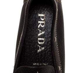 Pre Owned Prada Dark Brown Grained Leather Ring Buckle Loafers Size 35