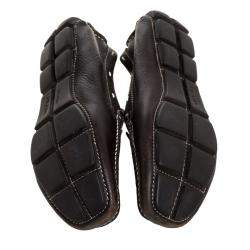 Pre Owned Prada Dark Brown Grained Leather Ring Buckle Loafers Size 35