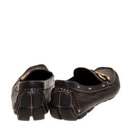 Pre Owned Prada Dark Brown Grained Leather Ring Buckle Loafers Size 35
