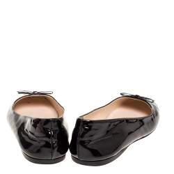 Pre Owned Prada Black Patent Leather Logo Bow Ballet Flats Size 37