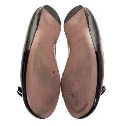 Pre Owned Prada Black Patent Leather Logo Bow Ballet Flats Size 37