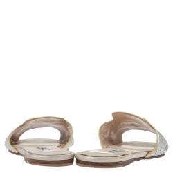 Pre Owned Prada Grey Satin Crystal Embellished Flat Slides Size 40.5