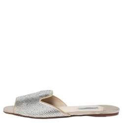 Pre Owned Prada Grey Satin Crystal Embellished Flat Slides Size 40.5