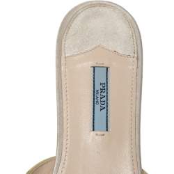 Pre Owned Prada Grey Satin Crystal Embellished Flat Slides Size 40.5