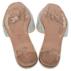Pre Owned Prada Grey Satin Crystal Embellished Flat Slides Size 40.5
