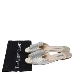 Pre Owned Prada Grey Satin Crystal Embellished Flat Slides Size 40.5