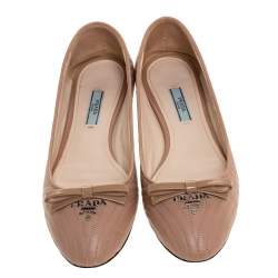 Pre Owned Prada Nude Quilted Leather Ballet Flats Size 38