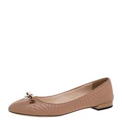 Pre Owned Prada Nude Quilted Leather Ballet Flats Size 38