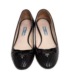 Pre Owned Prada Black Quilted Leather Ballet Flats Size 38
