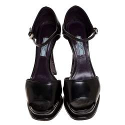 Pre Owned Prada Black Leather Platform Ankle Strap Sandal Size 38