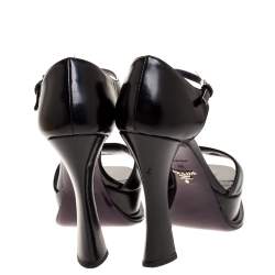 Pre Owned Prada Black Leather Platform Ankle Strap Sandal Size 38
