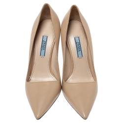 Pre Owned Prada Beige Leather Pointed Toe Pumps Size 36