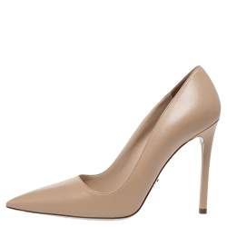 Pre Owned Prada Beige Leather Pointed Toe Pumps Size 36