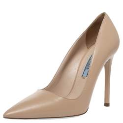 Pre Owned Prada Beige Leather Pointed Toe Pumps Size 36