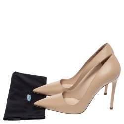 Pre Owned Prada Beige Leather Pointed Toe Pumps Size 36