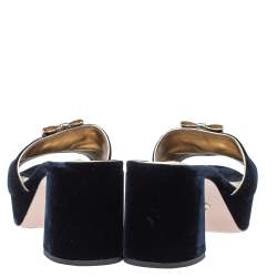 Pre Owned Prada Blue Velvet Bow Platform Block Heel Sandals Size 36