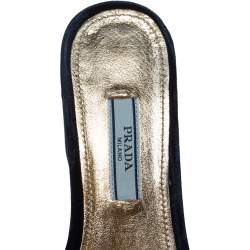 Pre Owned Prada Blue Velvet Bow Platform Block Heel Sandals Size 36