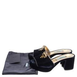 Pre Owned Prada Blue Velvet Bow Platform Block Heel Sandals Size 36