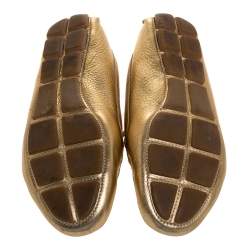 Pre Owned  Prada Metallic Gold Leather Bow Slip On Loafers Size 37.5