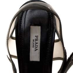 Pre Owned Prada Black Leather And PVC Ankle Strap Lucite Heel Sandals Size 37
