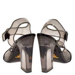 Pre Owned Prada Black Leather And PVC Ankle Strap Lucite Heel Sandals Size 37