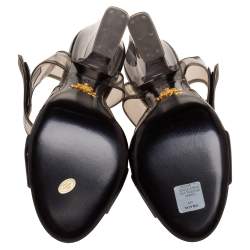 Pre Owned Prada Black Leather And PVC Ankle Strap Lucite Heel Sandals Size 37