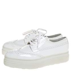 Pre Owned Prada White Wingtip Brogue Leather Platform Derby Size 39.5