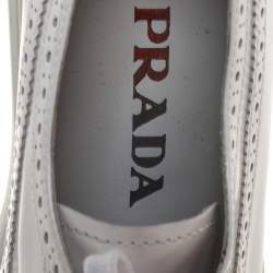 Pre Owned Prada White Wingtip Brogue Leather Platform Derby Size 39.5