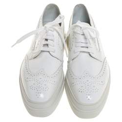 Pre Owned Prada White Wingtip Brogue Leather Platform Derby Size 39.5