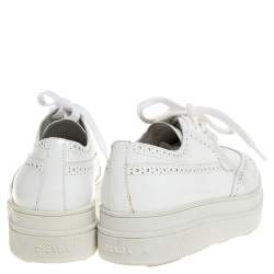 Pre Owned Prada White Wingtip Brogue Leather Platform Derby Size 39.5