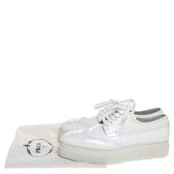 Pre Owned Prada White Wingtip Brogue Leather Platform Derby Size 39.5