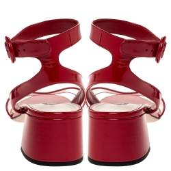 Pre Owned Prada Red Patent and PVC Ankle Strap Block Heel Sandals Size 39.5